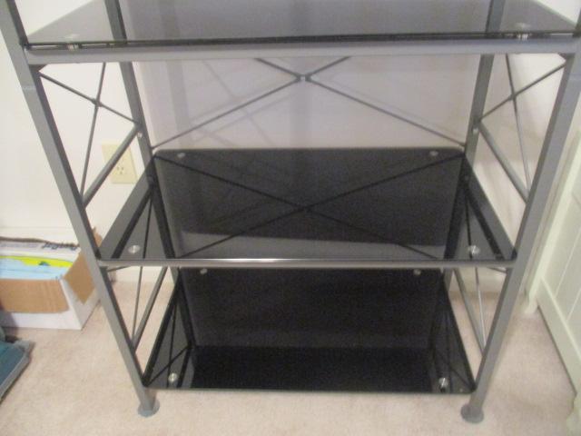 4 Tier Metal Shelf with Black Glass Shelves