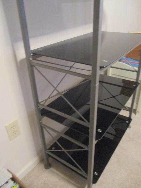 4 Tier Metal Shelf with Black Glass Shelves