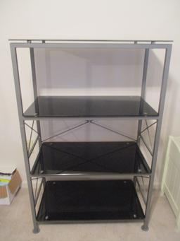 4 Tier Metal Shelf with Black Glass Shelves