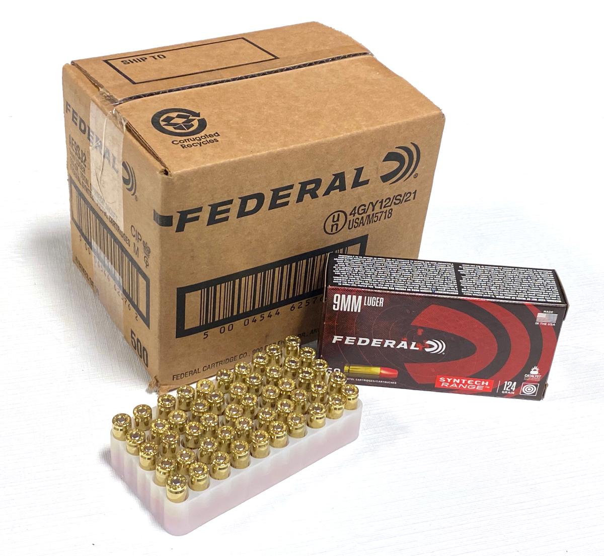 NIB Sealed Case of 500rds. of 9mm Federal 124gr. Brass Ammunition