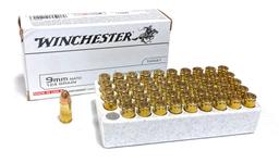 NIB 50rds. 9mm NATO 124gr. FMJ Winchester Brass Ammunition