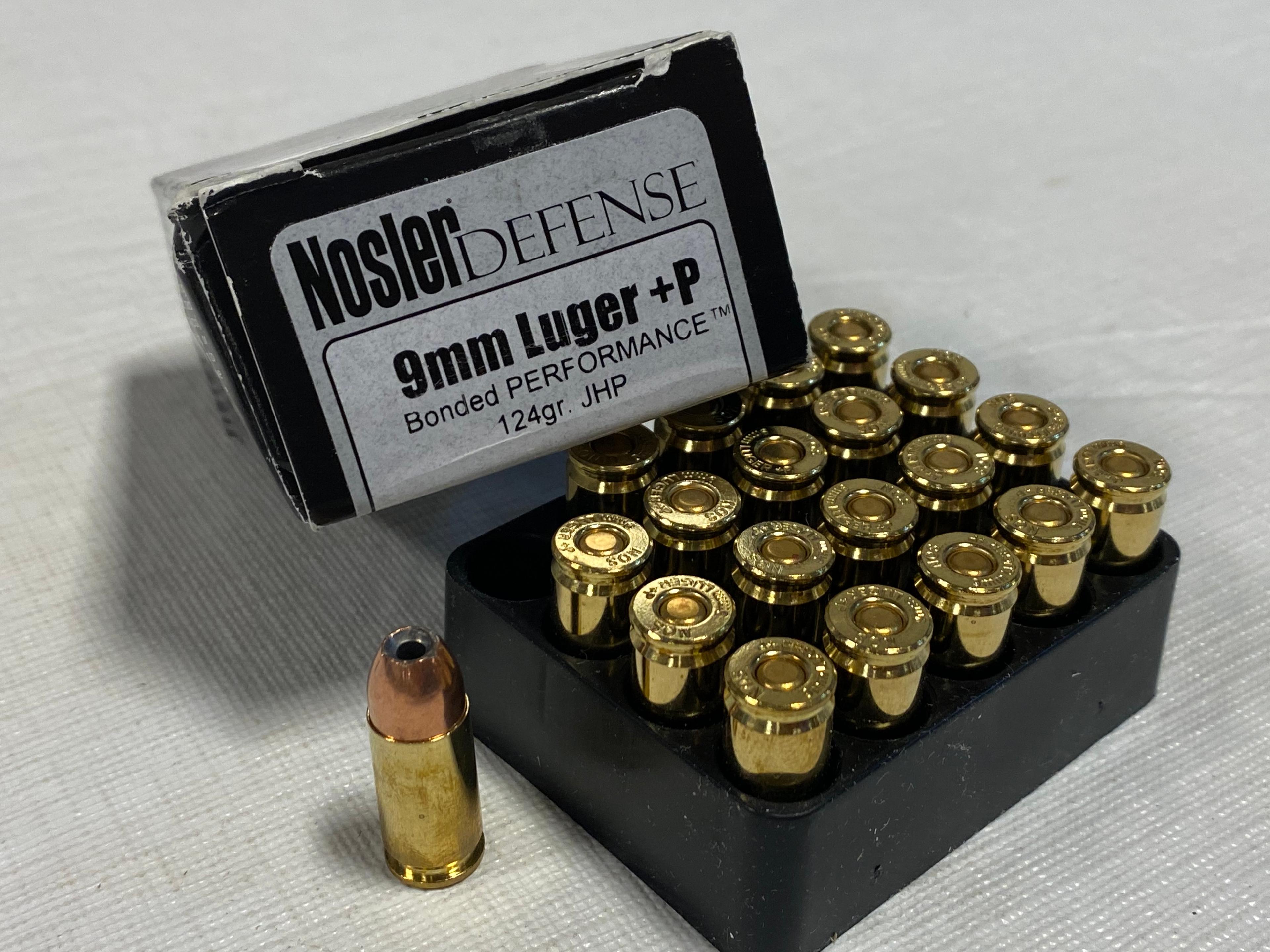 NIB 20rds. 9mm +P 124gr. JHP Bonded Performance Nosler Defense Ammunition