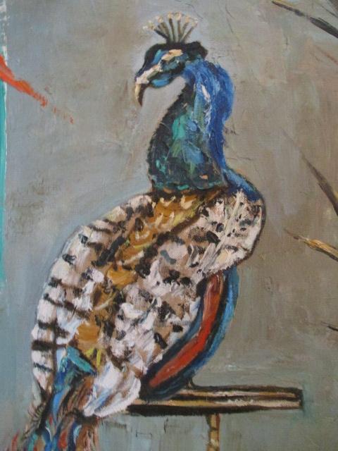 Original Oil of Canvas of Peacock by Beula Bickle
