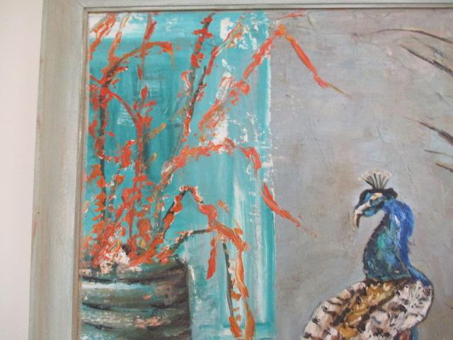 Original Oil of Canvas of Peacock by Beula Bickle