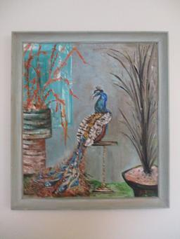 Original Oil of Canvas of Peacock by Beula Bickle
