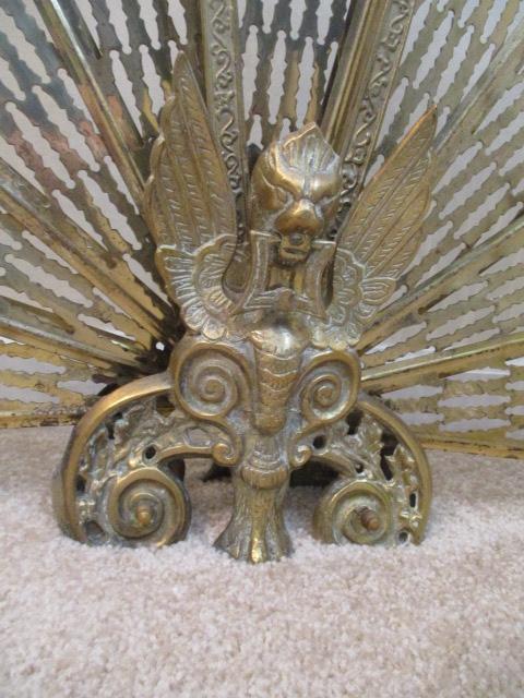 Brass Peacock Fireplace Fan with Winged Phoenix