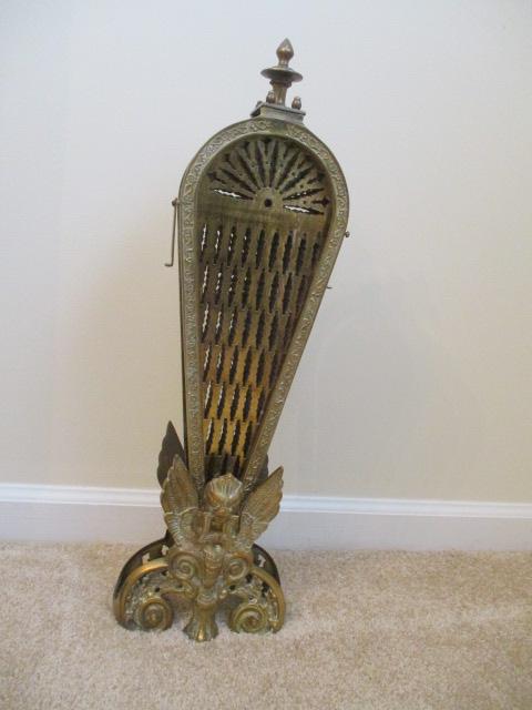 Brass Peacock Fireplace Fan with Winged Phoenix