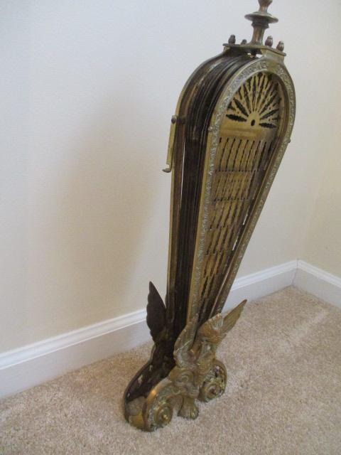 Brass Peacock Fireplace Fan with Winged Phoenix