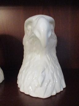 Pair of 1984 Daisa Porcelain Eagle Head Bookends