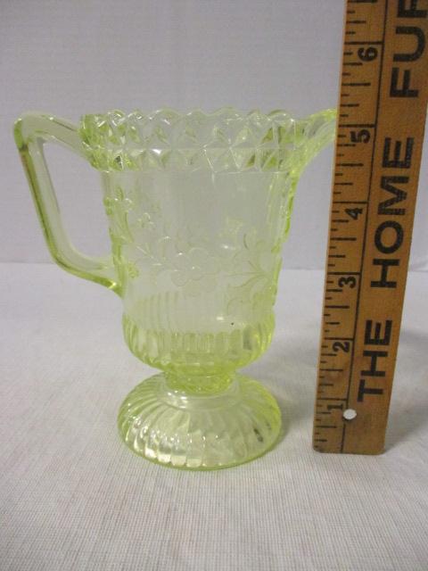 Adams Co. Wildflower Pattern Vaseline Glass Pitcher