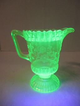 Adams Co. Wildflower Pattern Vaseline Glass Pitcher