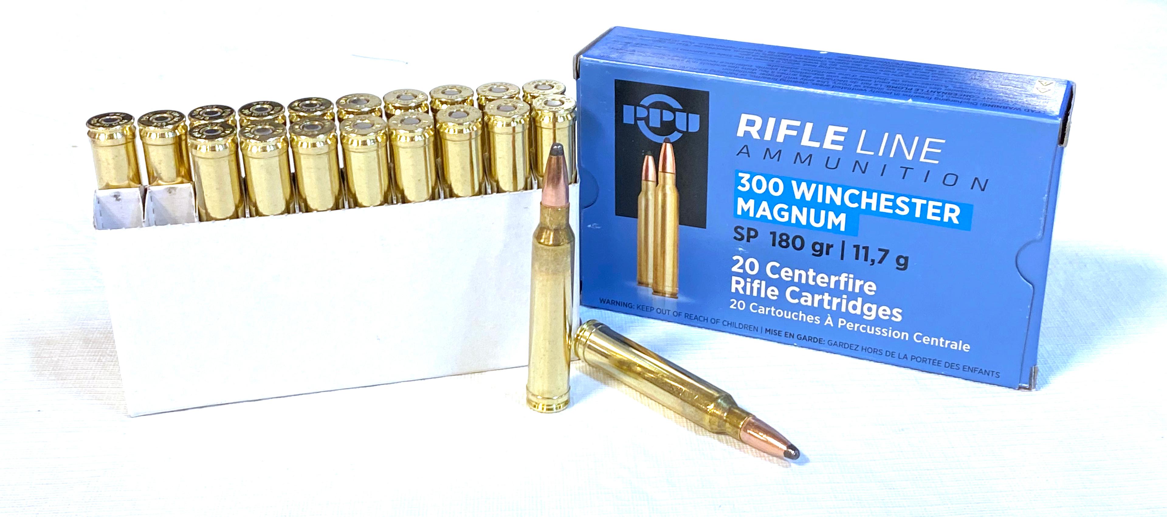 NIB 20rds. of PPU 300 WIN. MAG. 180gr. SP Brass Ammunition