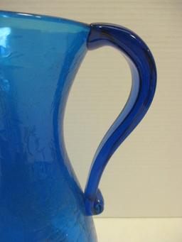 Blue Crackle Glass Pitcher