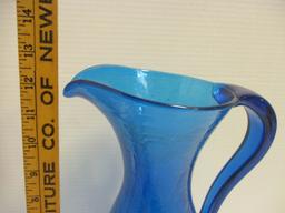 Blue Crackle Glass Pitcher