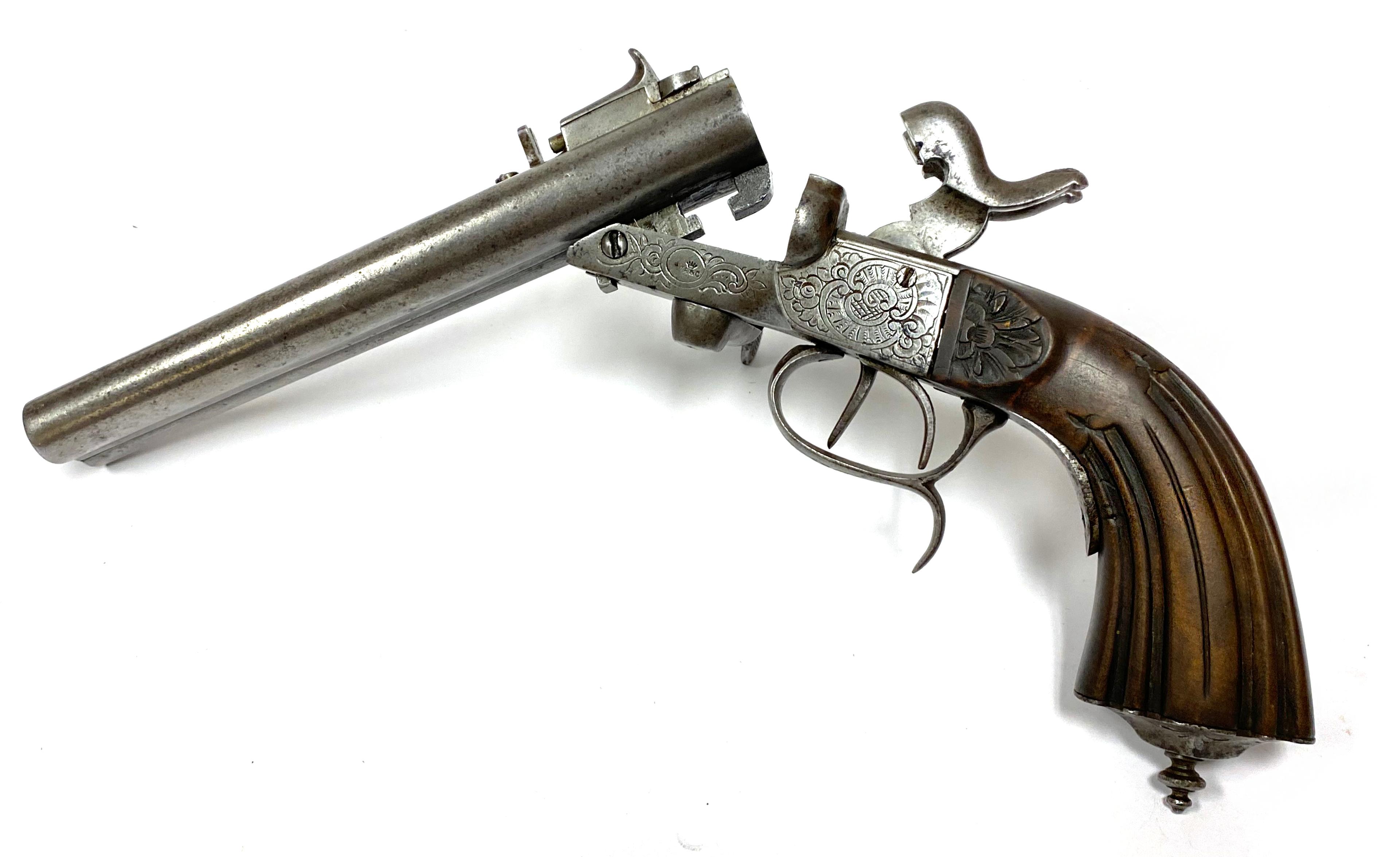 Continental Belgian Boxlock Pinfire Double Barrel Pistol, ca. 1840