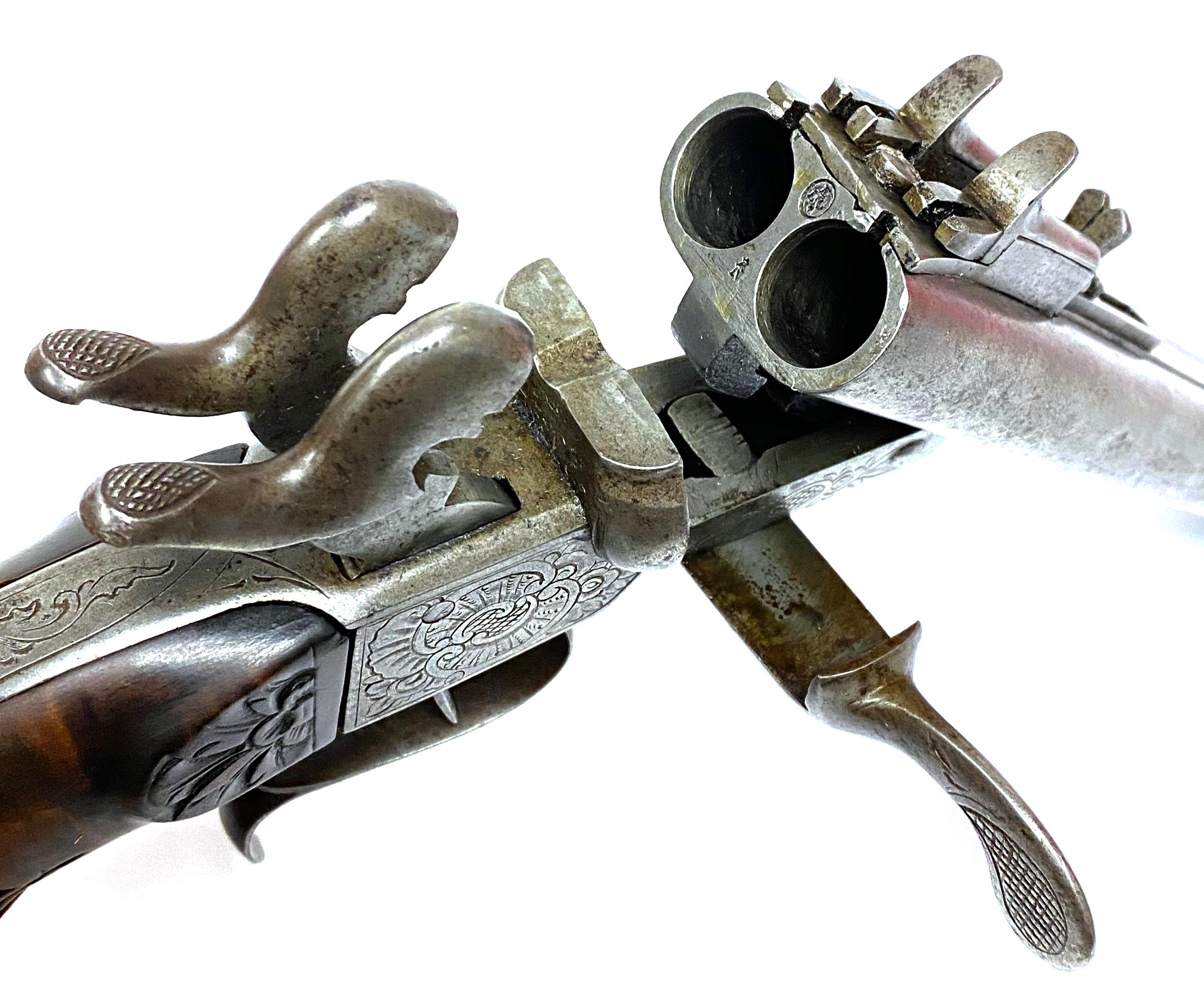 Continental Belgian Boxlock Pinfire Double Barrel Pistol, ca. 1840