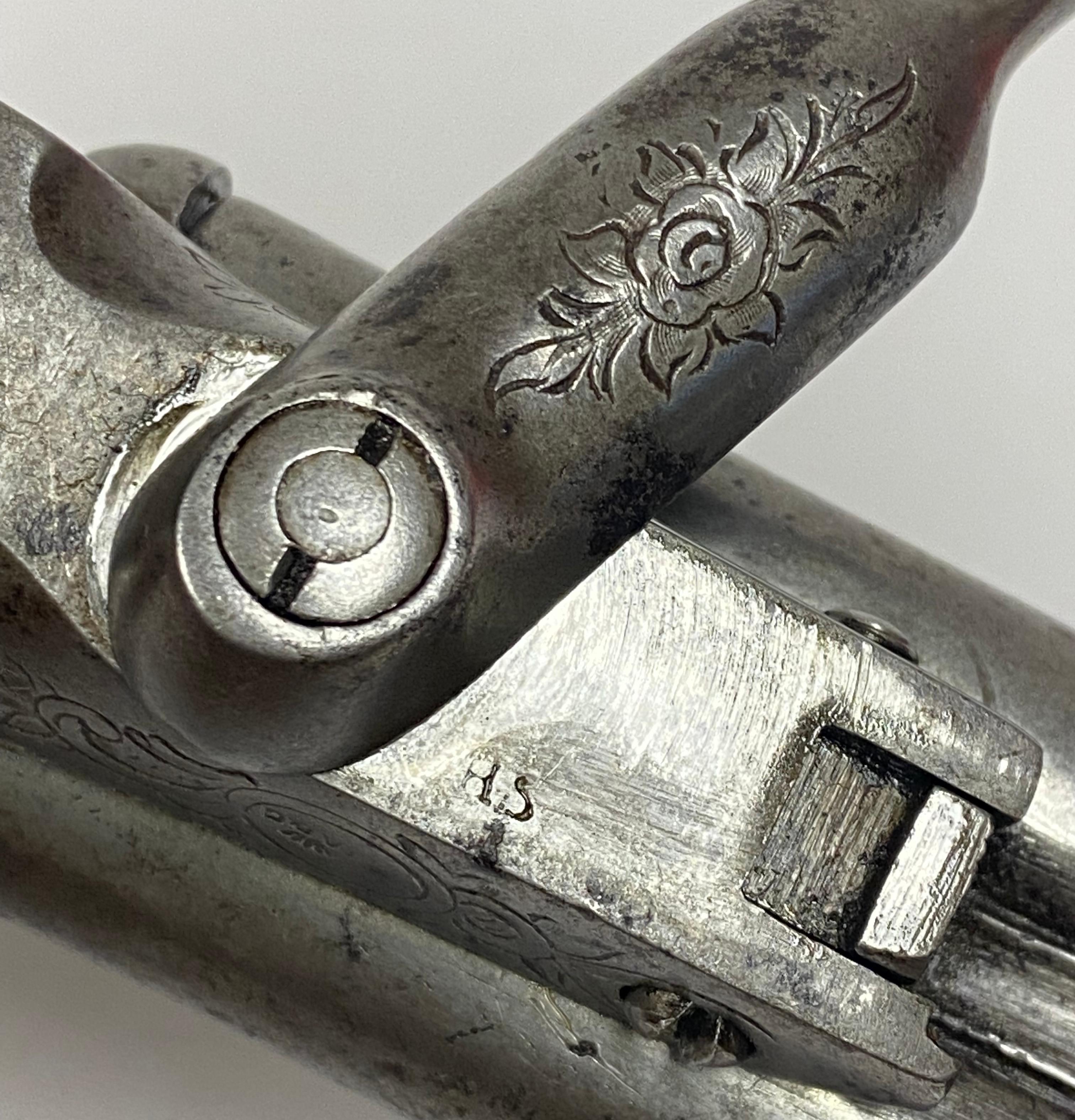 Continental Belgian Boxlock Pinfire Double Barrel Pistol, ca. 1840