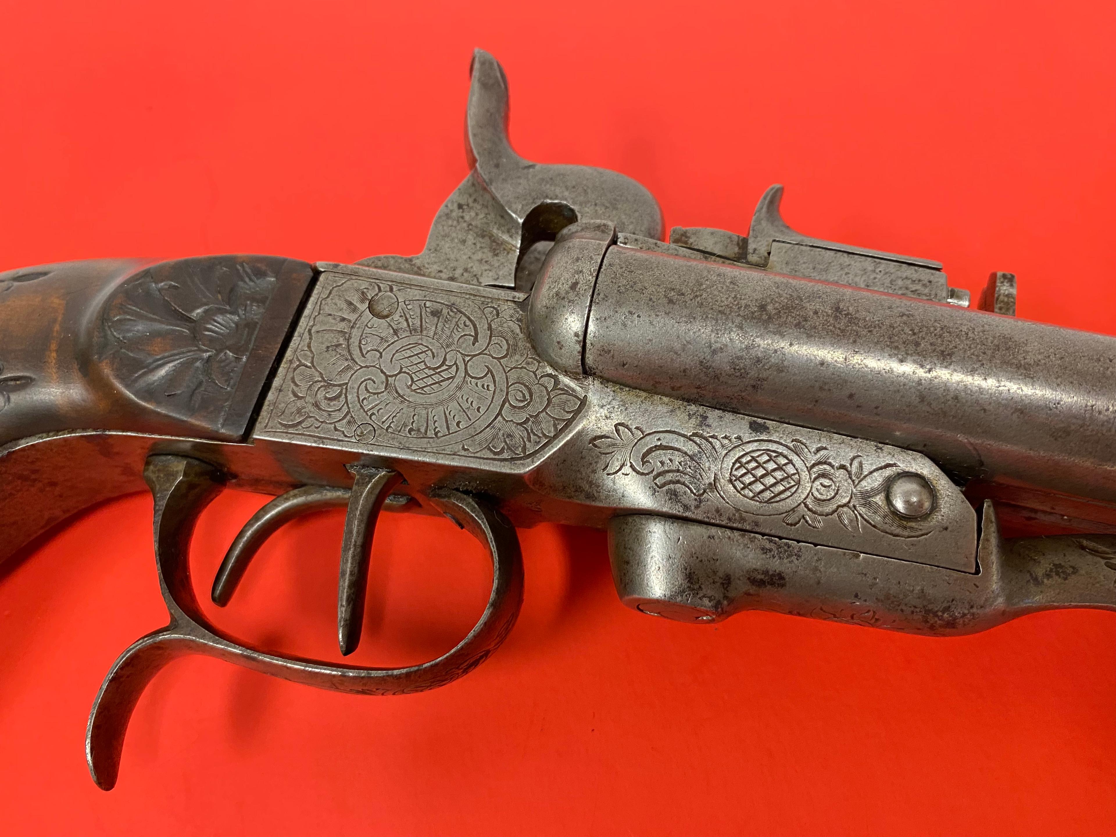 Continental Belgian Boxlock Pinfire Double Barrel Pistol, ca. 1840