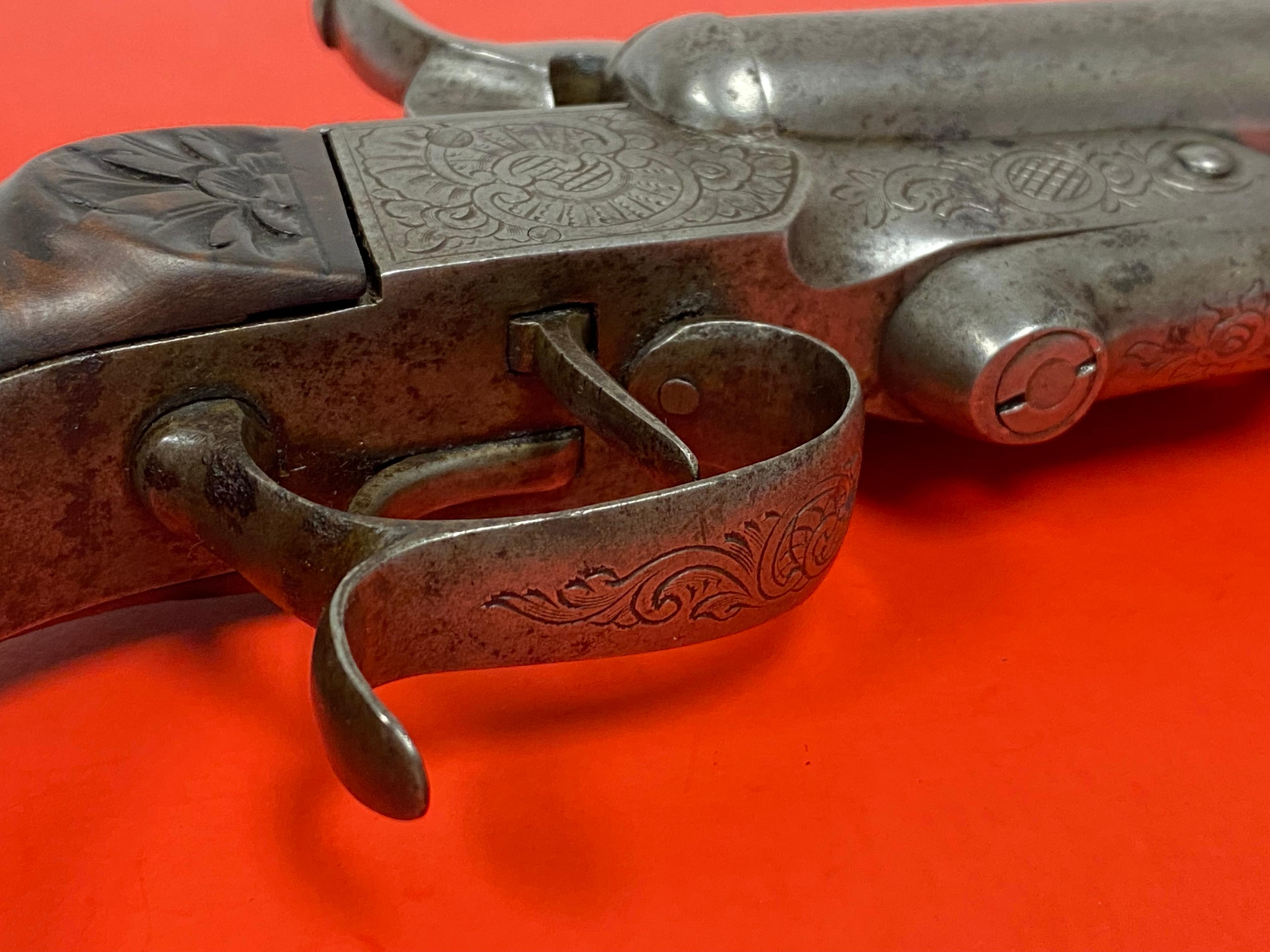 Continental Belgian Boxlock Pinfire Double Barrel Pistol, ca. 1840