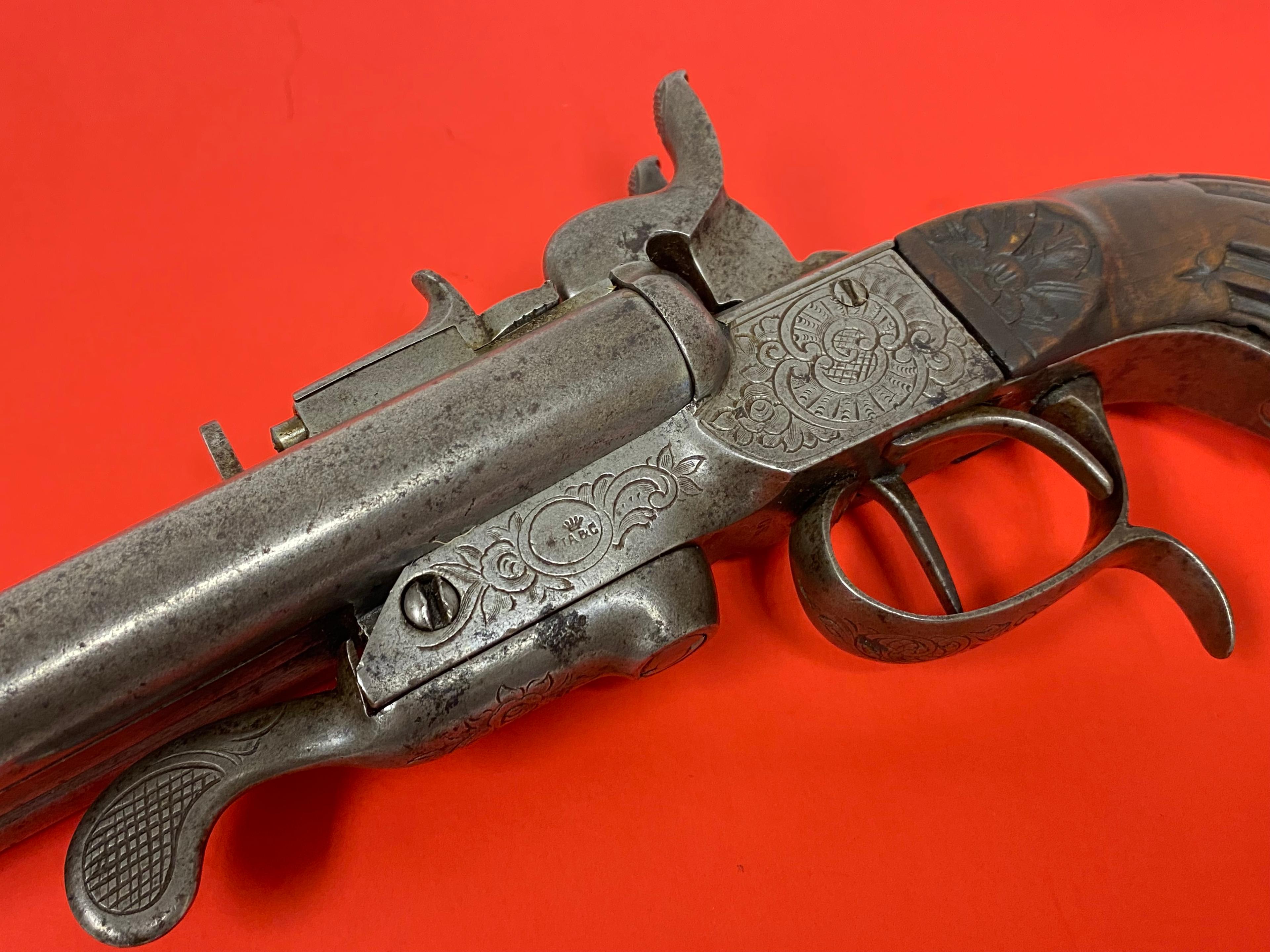 Continental Belgian Boxlock Pinfire Double Barrel Pistol, ca. 1840