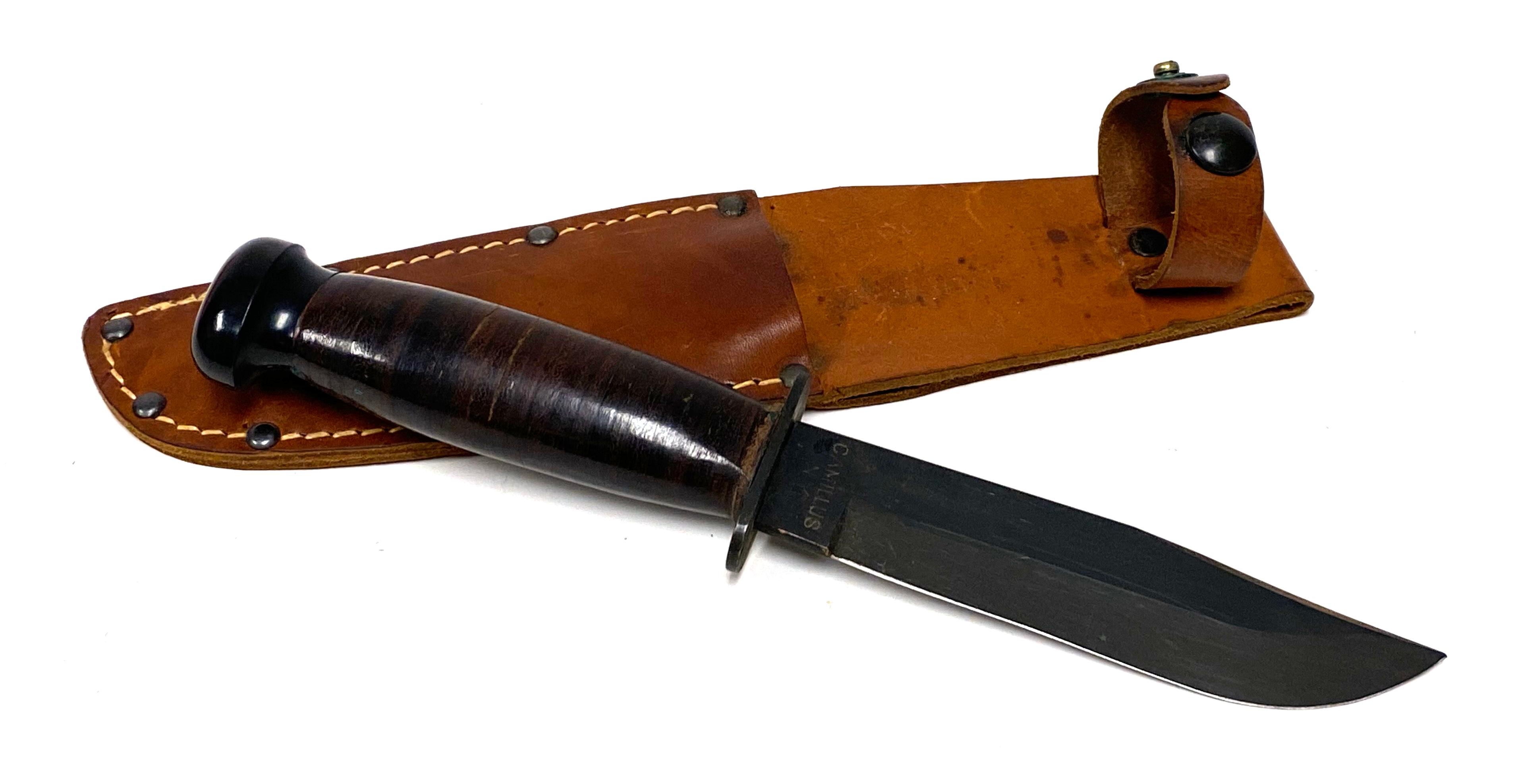 US WWII Navy USN Mark 1 Fighting Knife by CAMILLUS with Leather Scabbard