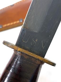 US WWII Navy USN Mark 1 Fighting Knife by CAMILLUS with Leather Scabbard