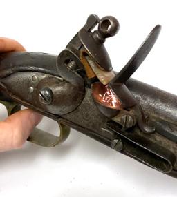 Original Early 1800s Belgian Flintlock Dragoon Pistol with Crown over W Stamp