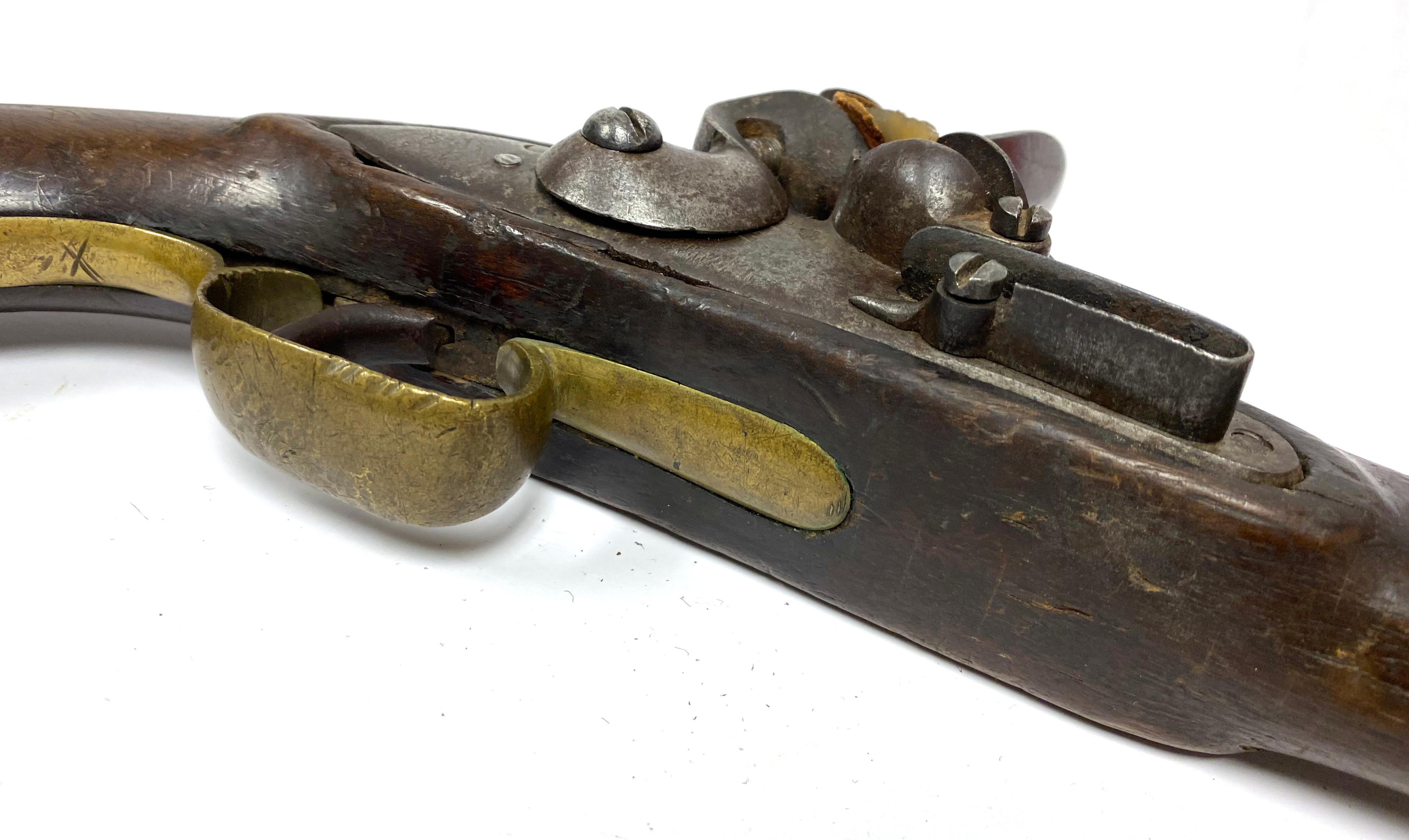 Original Early 1800s Belgian Flintlock Dragoon Pistol with Crown over W Stamp