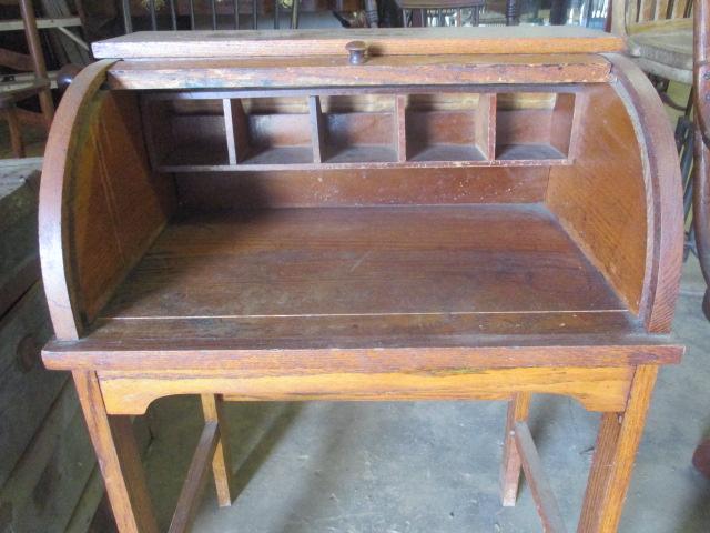 Rustic Hand Crafted Oak Child's Roll Top Desk