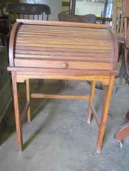 Rustic Hand Crafted Oak Child's Roll Top Desk