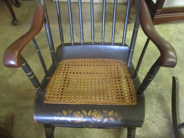 Antique Hitchcock Style Rocking Chair with Caned Seat