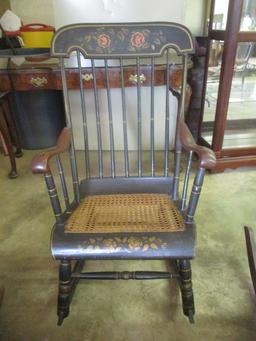 Antique Hitchcock Style Rocking Chair with Caned Seat