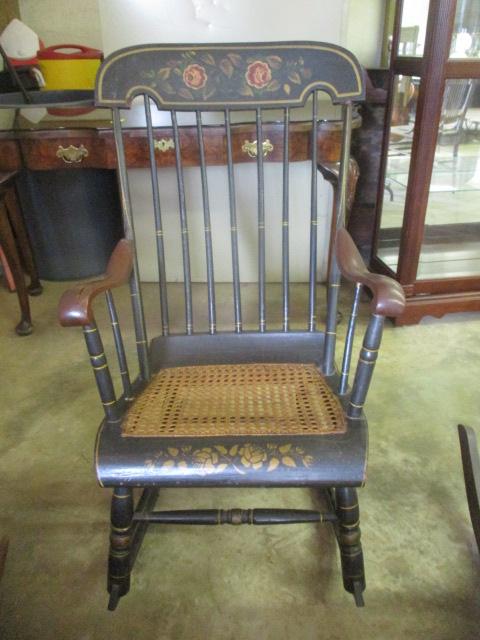 Antique Hitchcock Style Rocking Chair with Caned Seat