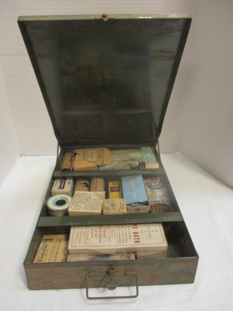Vintage Military Style Wall-Mount First Aid Kit With Supplies