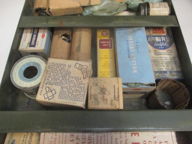 Vintage Military Style Wall-Mount First Aid Kit With Supplies