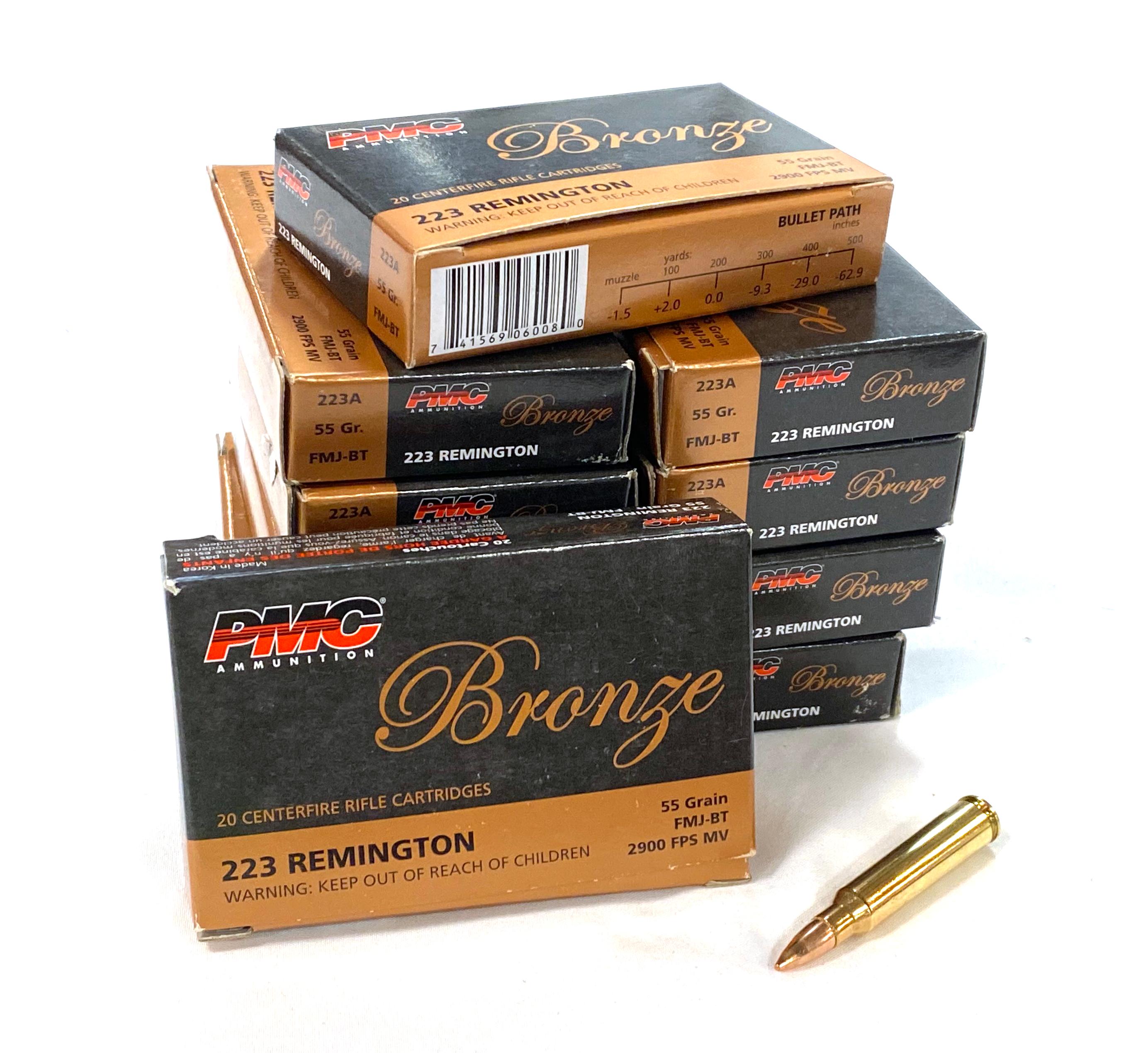 NIB 200rds. of .223 REM. PMC Bronze 55gr. FMJ-BT Brass Ammunition