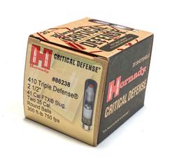 NIB 25 Shotshells of .410 GA. 2-1/2" Hornady Critical Defense 410 Triple Defense Ammunition