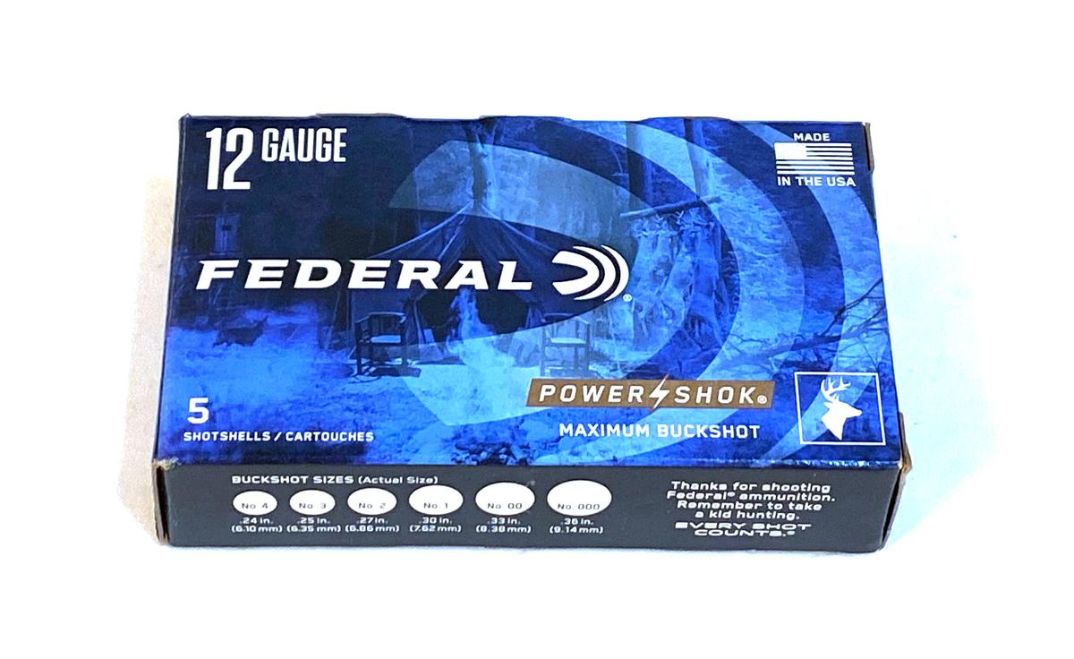 NIB 5 Shotshells of 12 GA. 2-3/4" Federal Power-Shok 00 BUCKSHOT Defense Ammunition