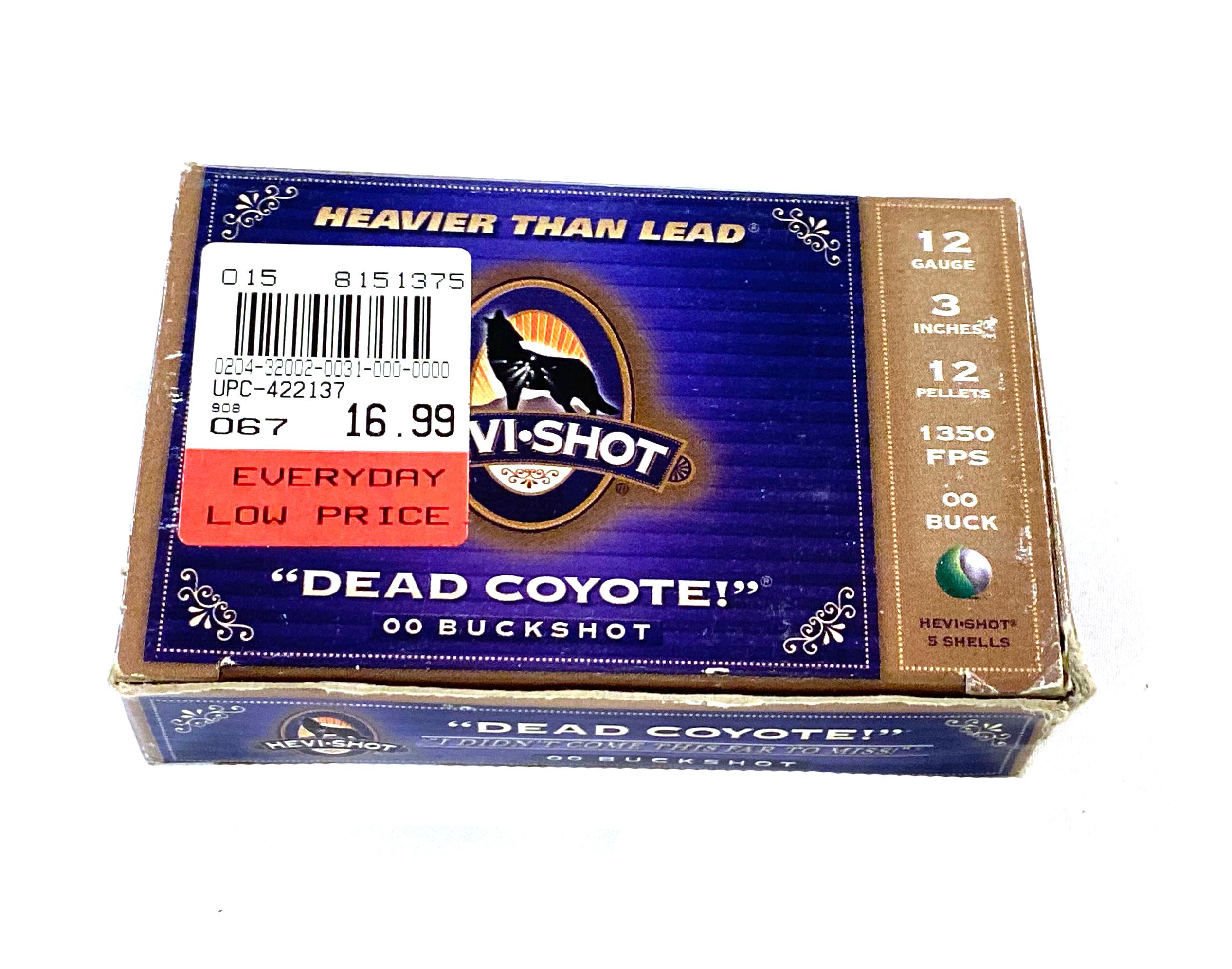 NIB 5 Shotshells of 12 GA. 3" 00 BUCKSHOT 12 Pellets Hevi-Shot Dead Coyote Ammunition