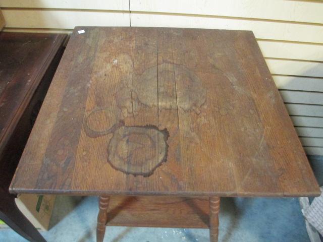 Wooden Table With Turned Legs And Undershelf