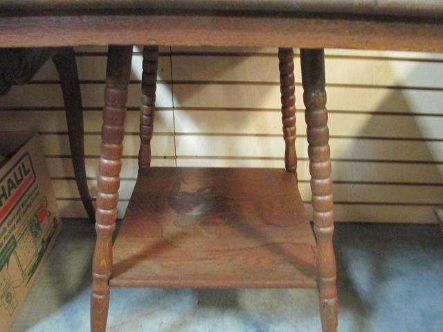 Wooden Table With Turned Legs And Undershelf