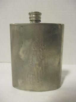 Pinder Bros. Embossed Hunt Scene Pewter Flask