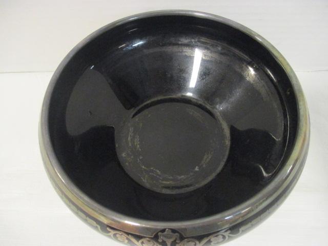 Rockwell Black Glass Bowl with Sterling Overlay Rim