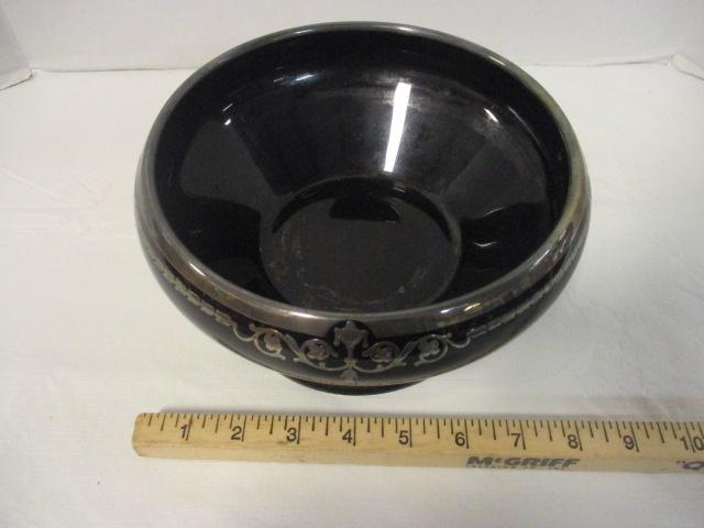 Rockwell Black Glass Bowl with Sterling Overlay Rim