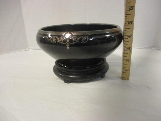 Rockwell Black Glass Bowl with Sterling Overlay Rim