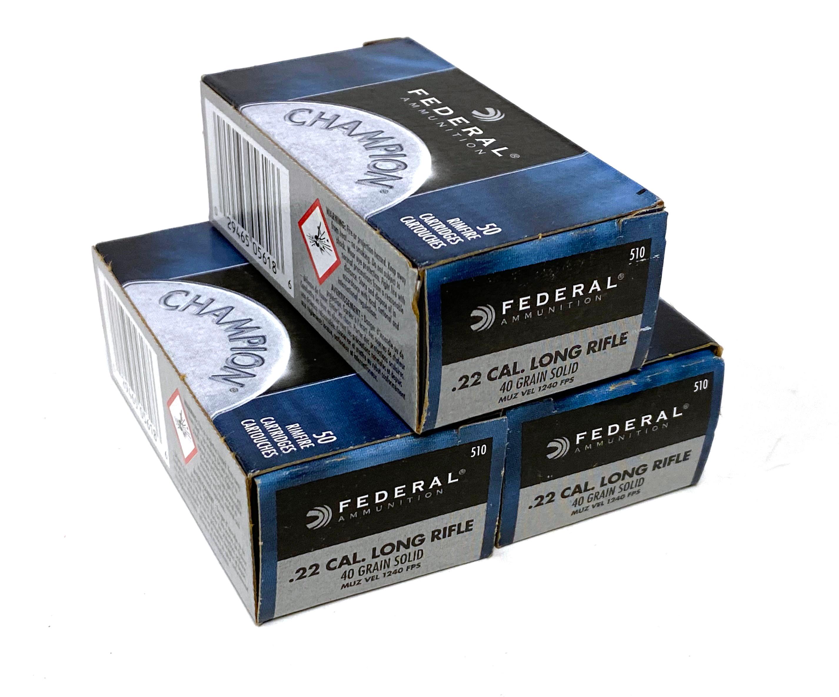 NIB 150rds. of .22 LR Federal 40gr. Solid Ammunition