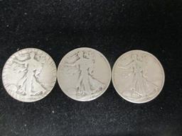 Lot of (3) Walking Liberty Half Dollars