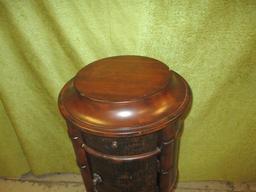 Very Unique Round Table w/Drawer & Door Made By Ethan Allen - Matches Lot #3