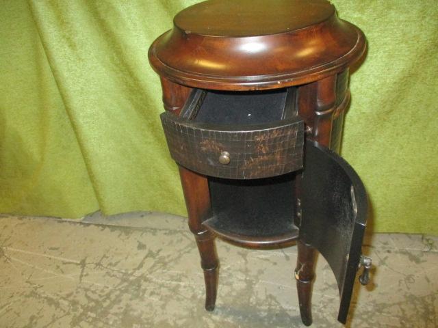 Very Unique Round Table w/Drawer & Door Made By Ethan Allen - Matches Lot #3