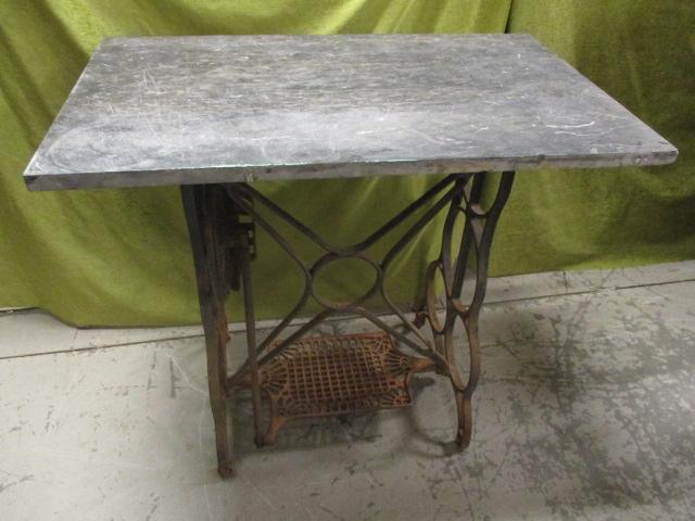 Unusual Antique Sewing Machine Base w/Black Marble Top - See All Photos